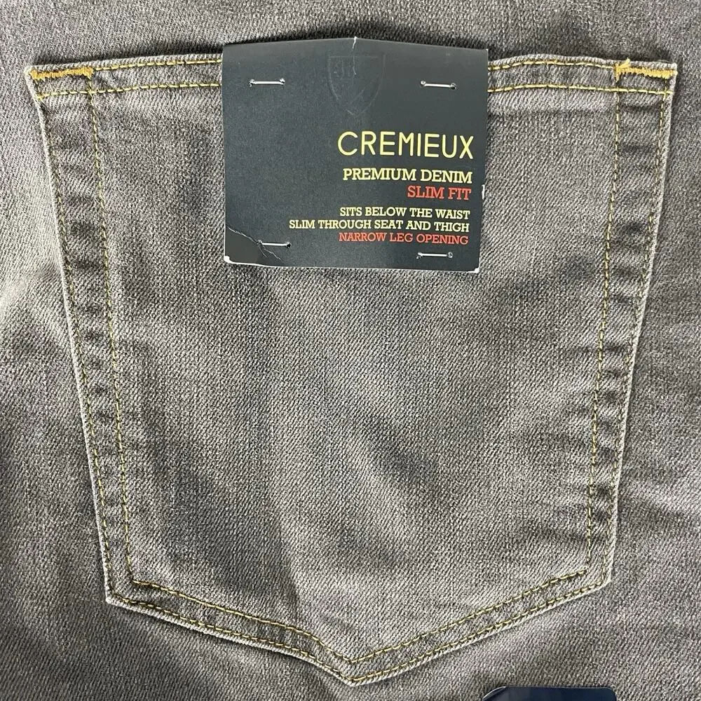 Cremieux Premium Denim Jeans Men's Slim Fit Stretch Gray 38x32